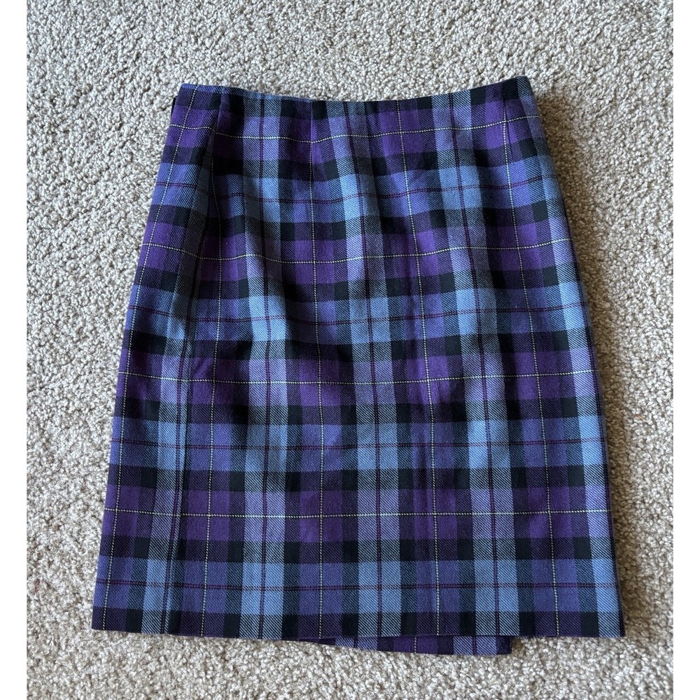 Mix It VINTAGE Y2K 90s 2000s WOOL Blend Plaid Skirt Lined Black Purple Casual - Picture 4 of 4